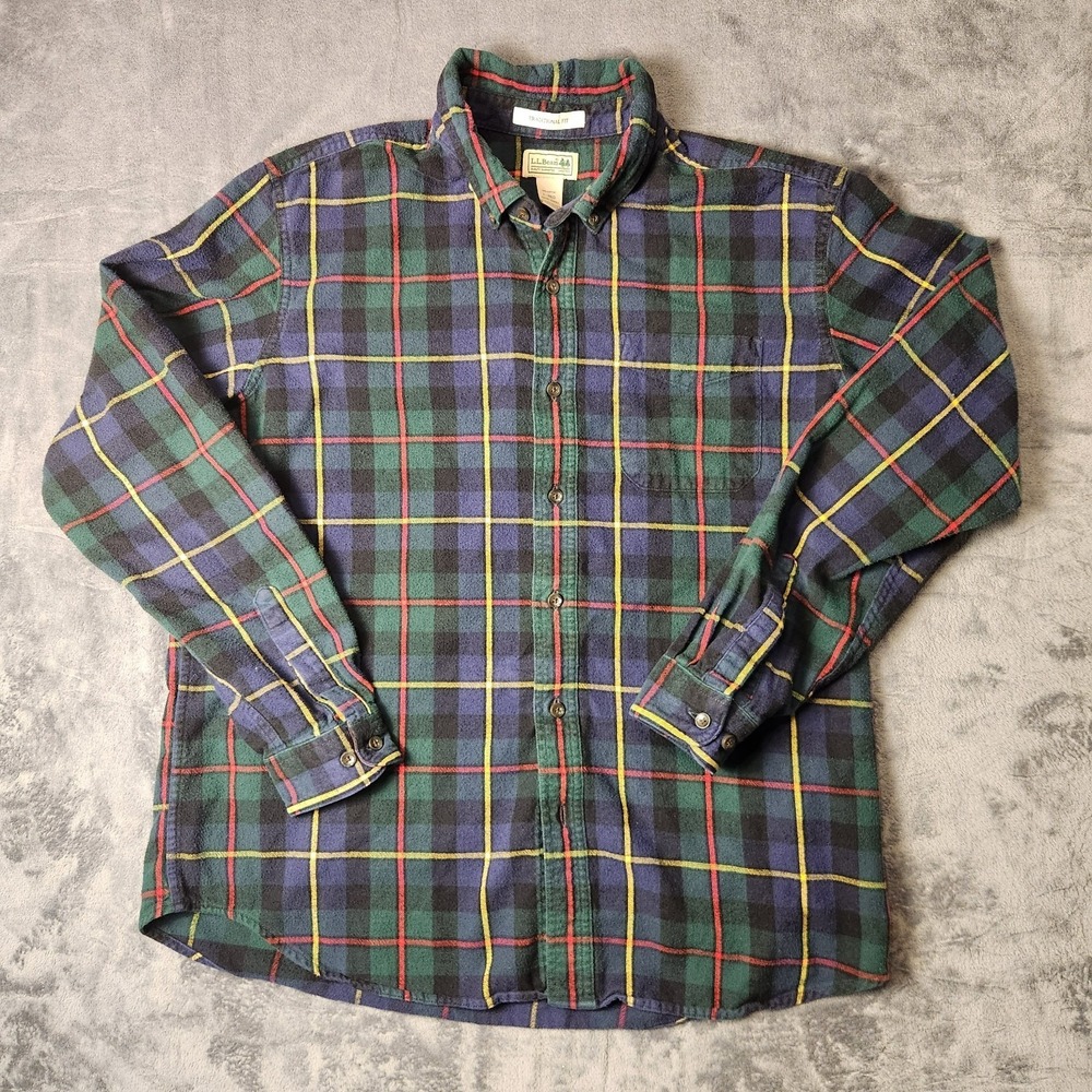 L.L. Bean Scotch Plaid Flannel Shirt Mens Large Dress Gordon Button Down